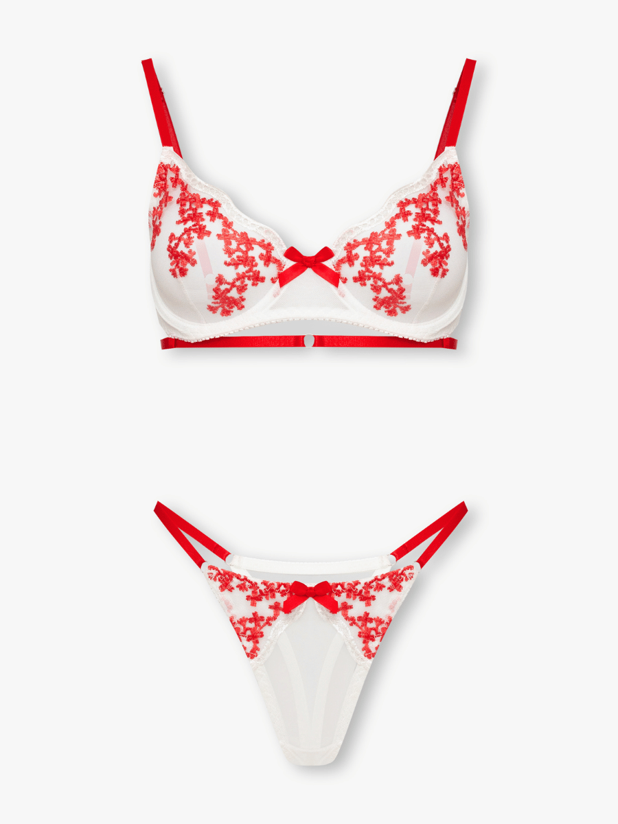 Beau Bra and Thong Set with Satin Bows