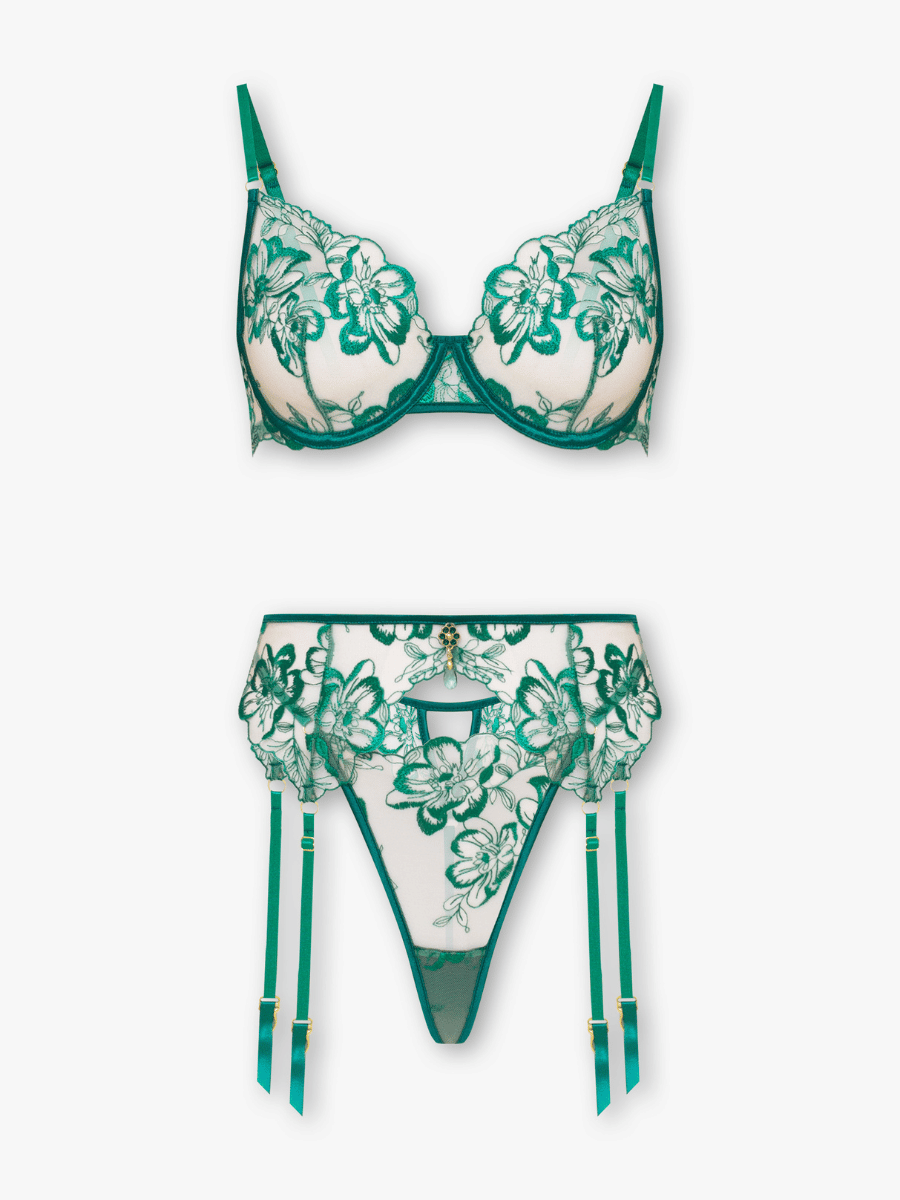 Bloom 3-Piece Embroidered Set in Green