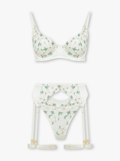 Daisy 3-Piece Floral Embroidery Set with Sheer Mesh