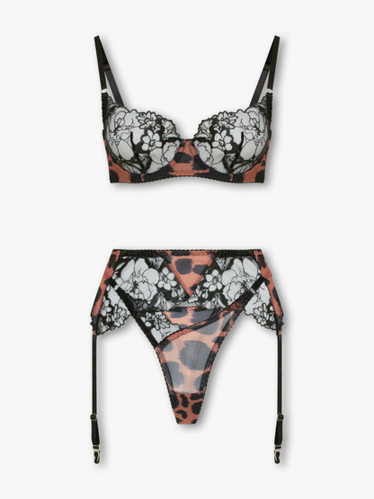 Elysia 5-Piece Leopard Mesh Lingerie Set