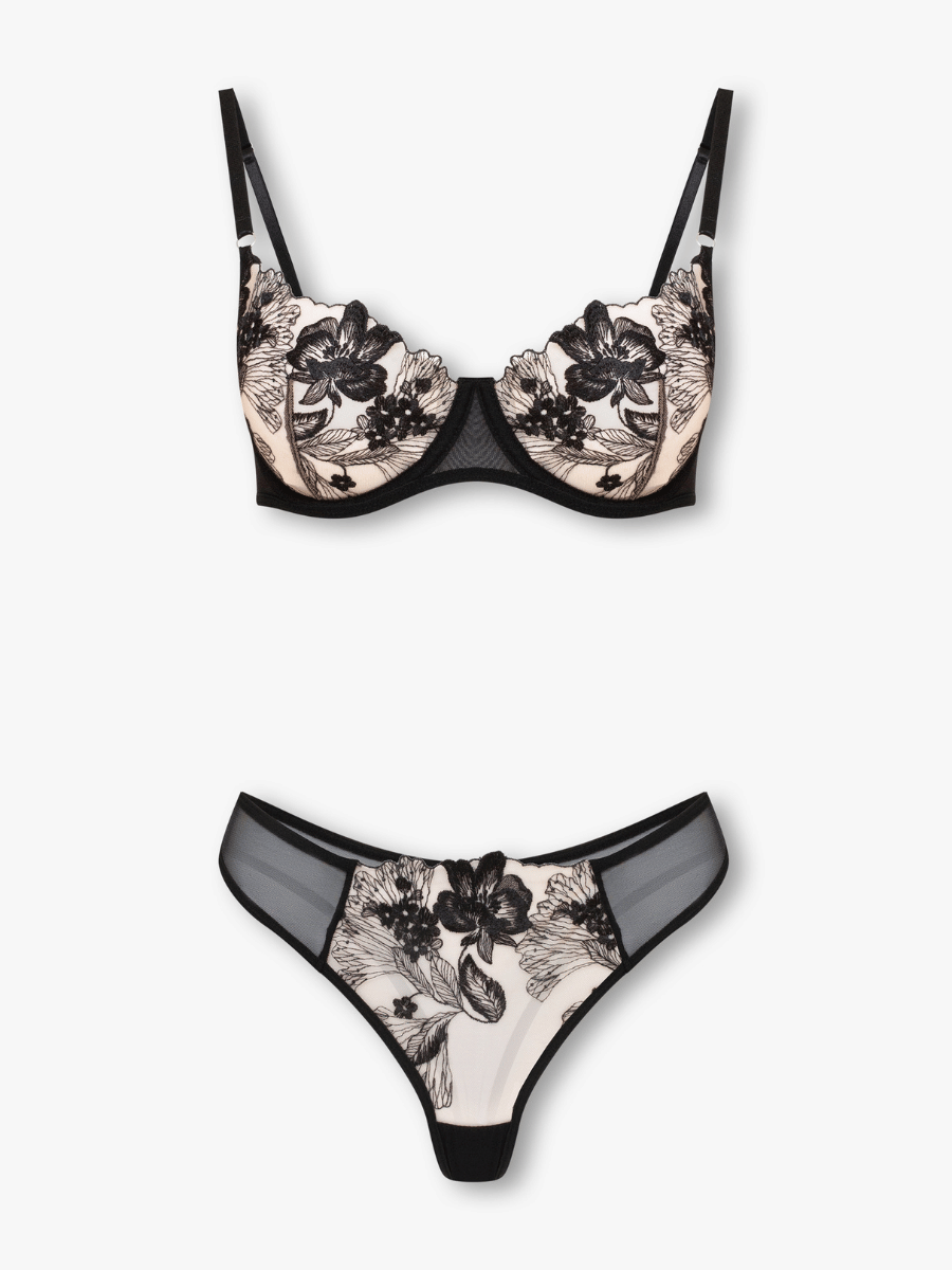 Fleur Embroidered Lace Bra and Thong Set