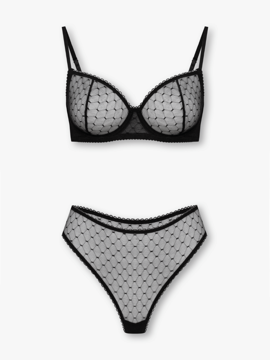 Gianna Bra and Thong Set with Checkered Mesh