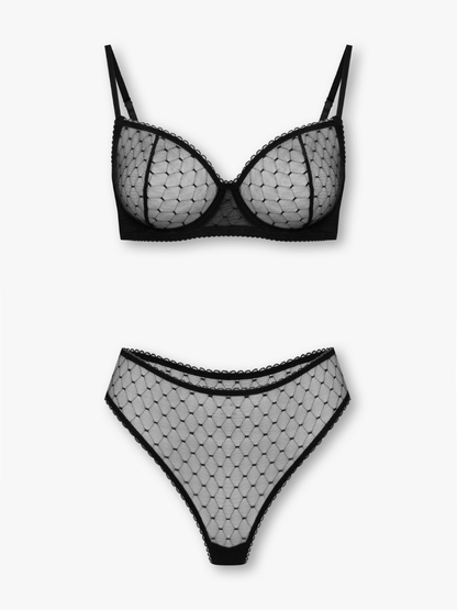Gianna Bra and Thong Set with Checkered Mesh