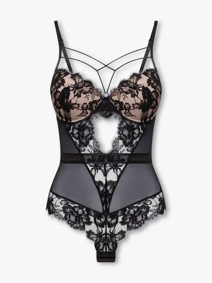 Janey Floral Lace Bodysuit with Mesh Straps