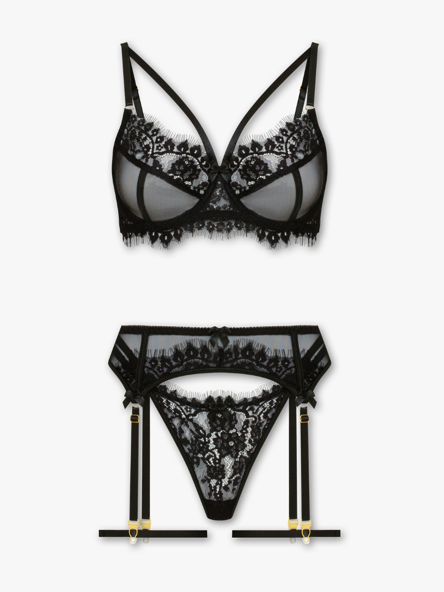 Lara 3-Piece Lace Set with Garter Belt