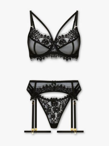 Lara 3-Piece Lace Set with Garter Belt