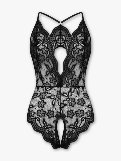 Liaza Crotchless Lace Bodysuit with Halter Neck