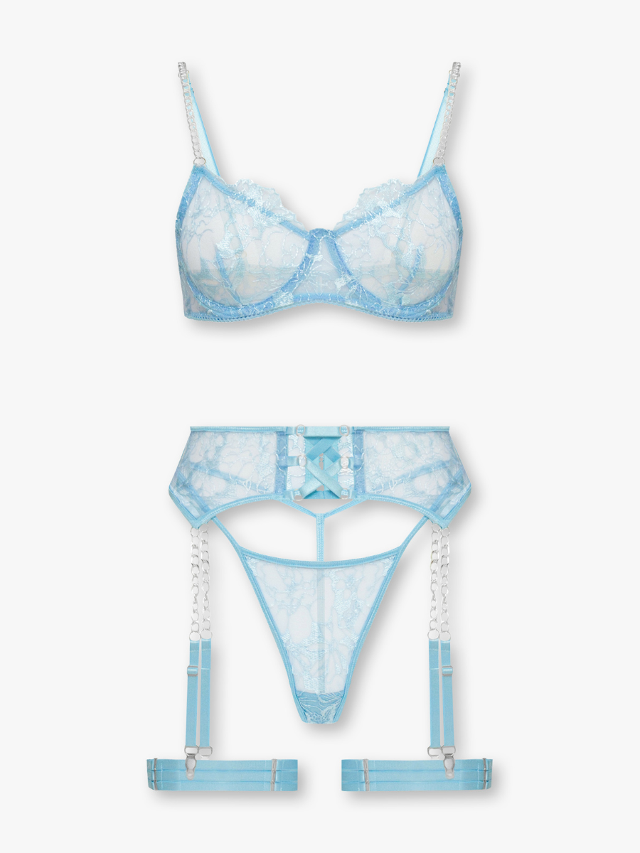 Loïs 3-Piece Mesh Lingerie Set with Gold Chain