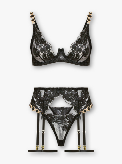 Milana 3-Piece Embroidered Set with Garter Belt