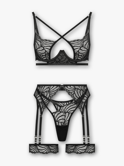 Savannah 2-Piece Embroidered Set in Black
