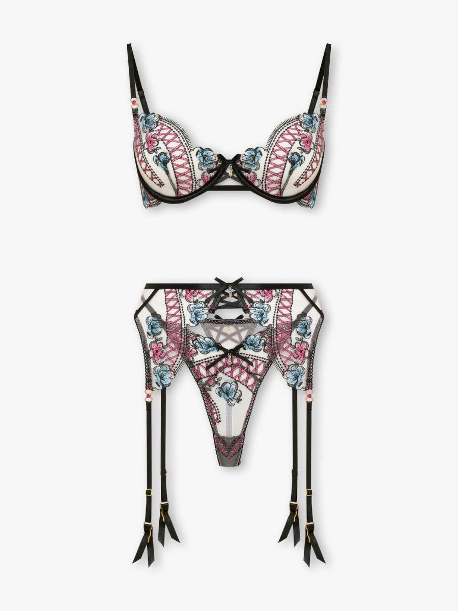 Selene 4-Piece Sheer Mesh Set with Suspender Belt