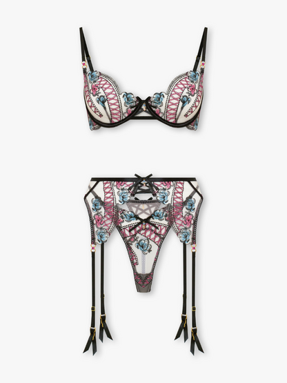 Selene 4-Piece Sheer Mesh Set with Suspender Belt