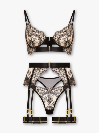 Valeria 4-Piece Lace Set with Suspender Belt