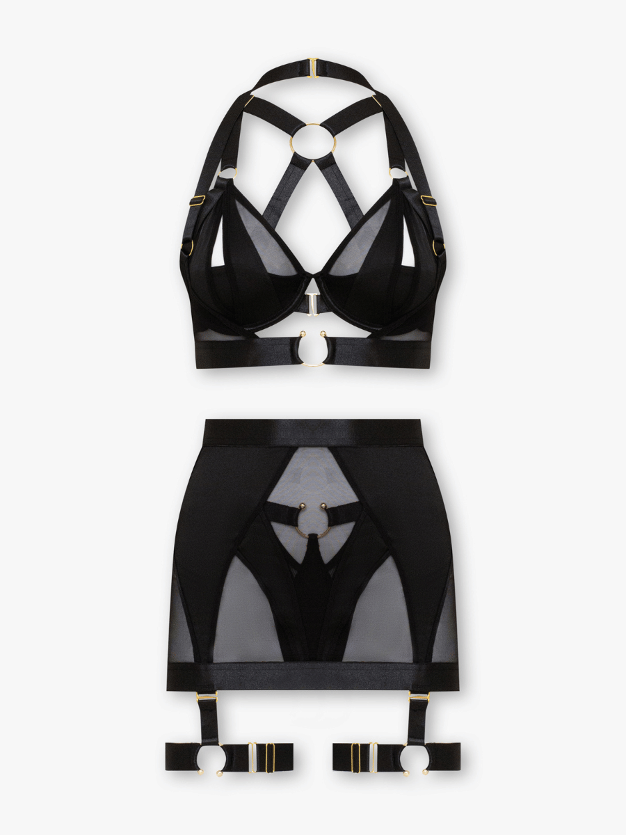 Veyra 3-Piece Sheer Mesh Set with Gold Hardware