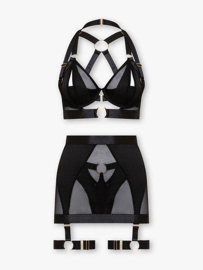 Veyra 3-Piece Sheer Mesh Set with Gold Hardware
